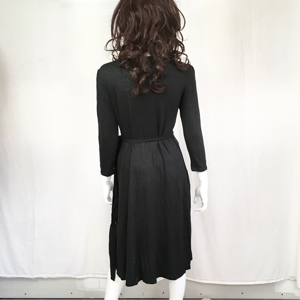 Gap Maternity Black Jersey Surplice V-Neck 3/4 Sleeve Wrap Knee Length Dress S - Picture 7 of 8